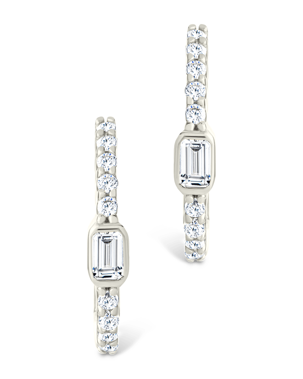 Sterling Silver Emerald Cut Bezel Set Huggie Hoop Earrings - Sterling Forever