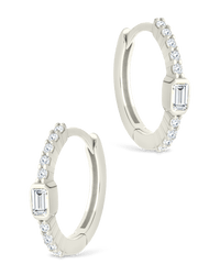 Sterling Silver Emerald Cut Bezel Set Huggie Hoop Earrings - Sterling Forever