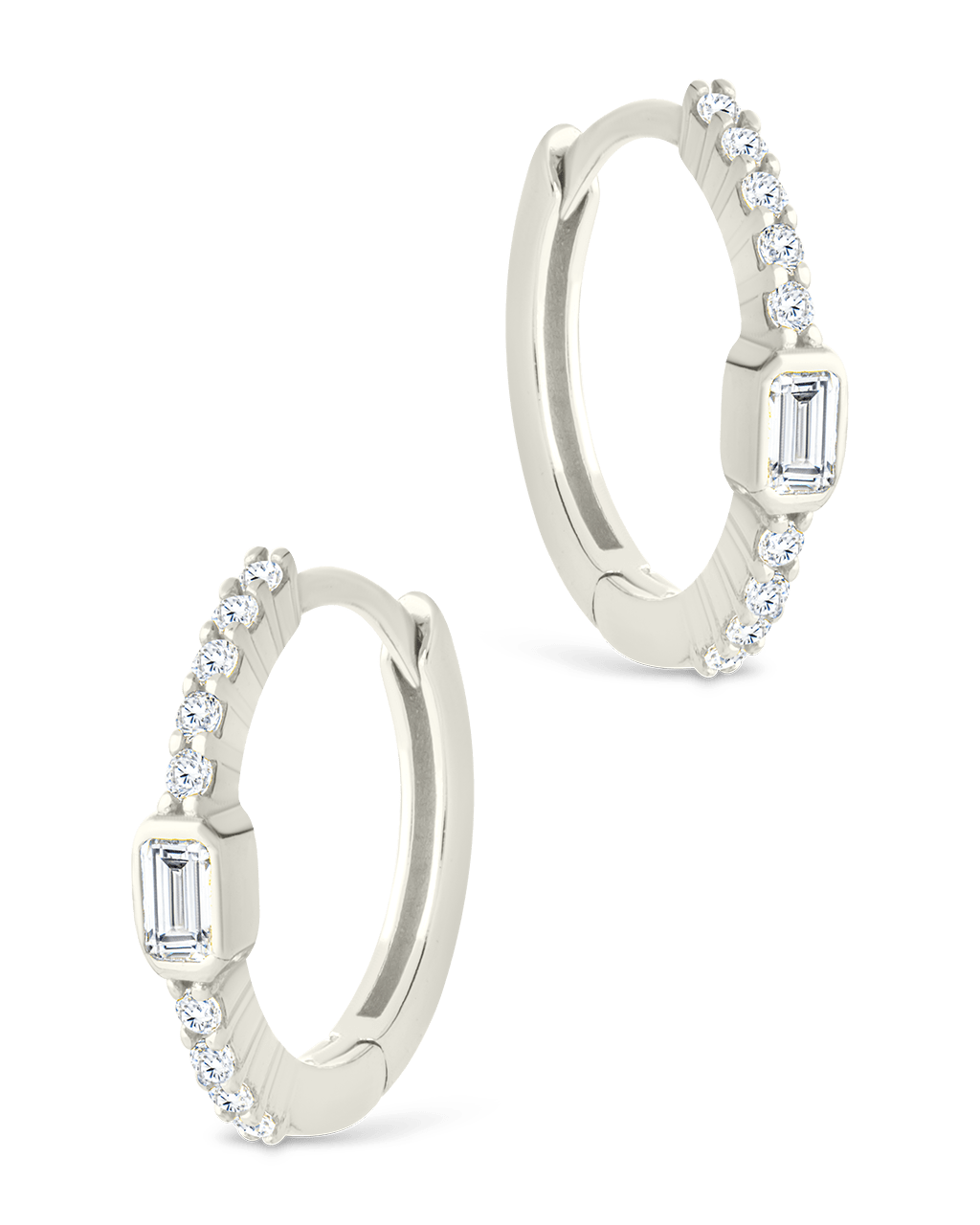 Sterling Silver Emerald Cut Bezel Set Huggie Hoop Earrings - Sterling Forever
