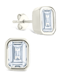 Sterling Silver Emerald Cut Bezel Set Stud Earrings - Sterling Forever