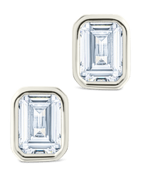 Sterling Silver Emerald Cut Bezel Set Stud Earrings - Sterling Forever