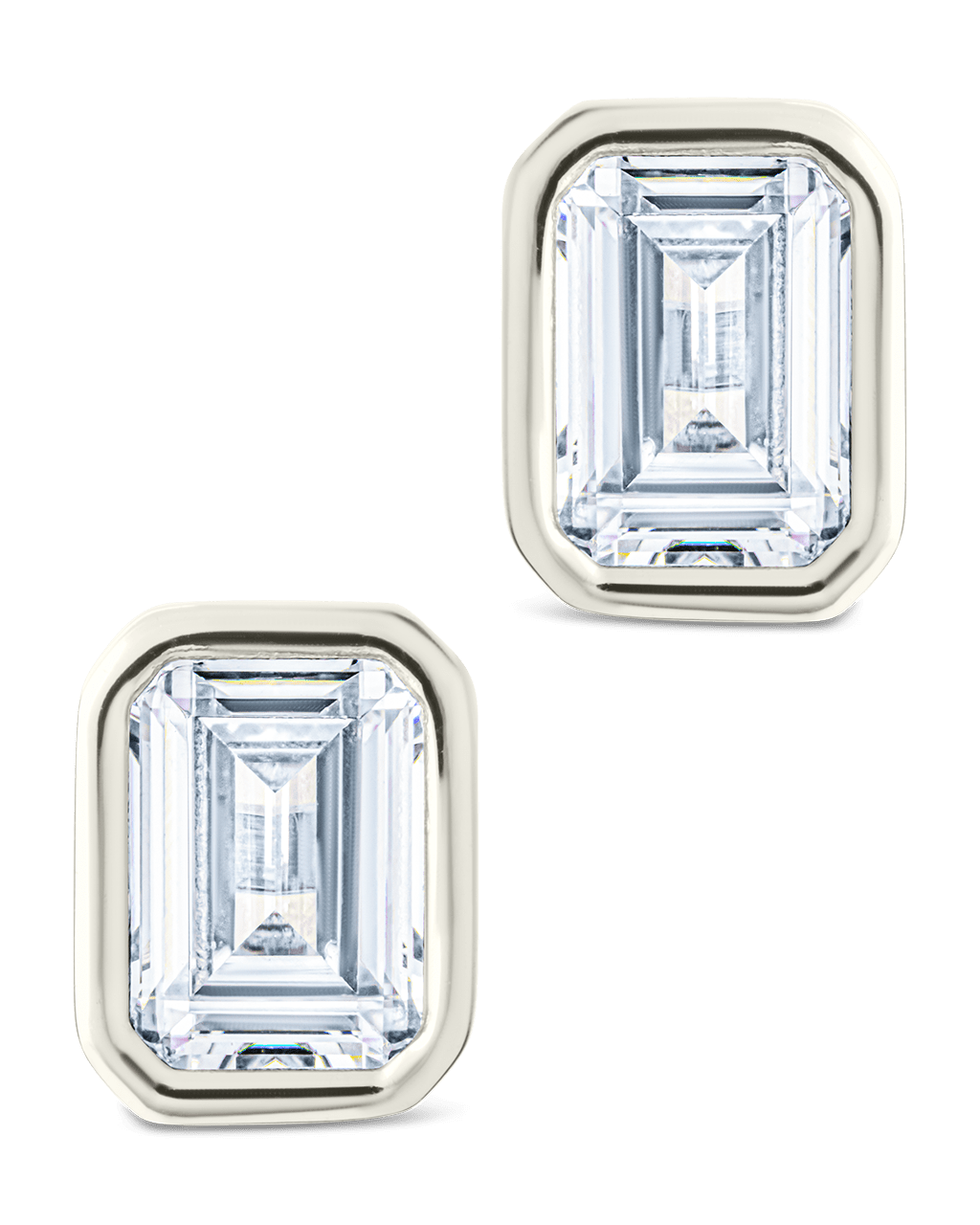 Sterling Silver Emerald Cut Bezel Set Stud Earrings - Sterling Forever