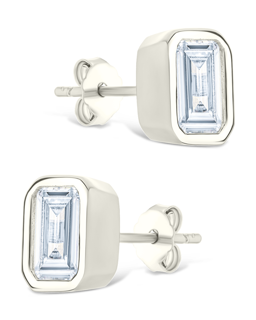 Sterling Silver Emerald Cut Bezel Set Stud Earrings - Sterling Forever