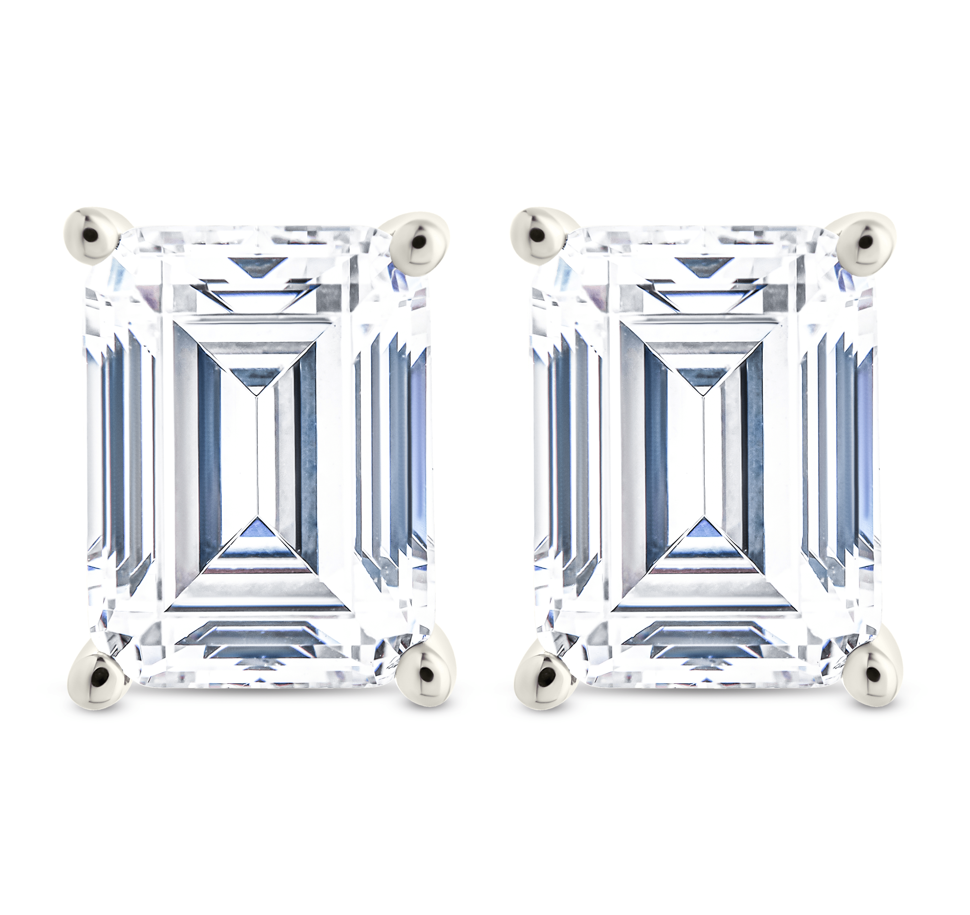 Sterling Silver Emerald Cut Prong Set Stud Earrings - Sterling Forever
