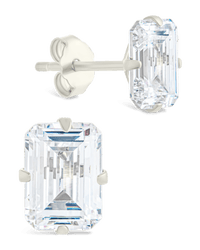 Sterling Silver Emerald Cut Prong Set Stud Earrings - Sterling Forever