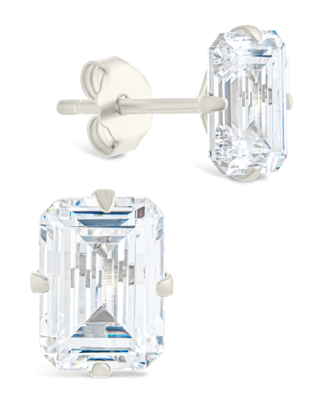 Sterling Silver Emerald Cut Prong Set Stud Earrings - Sterling Forever