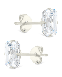 Sterling Silver Emerald Cut Prong Set Stud Earrings - Sterling Forever