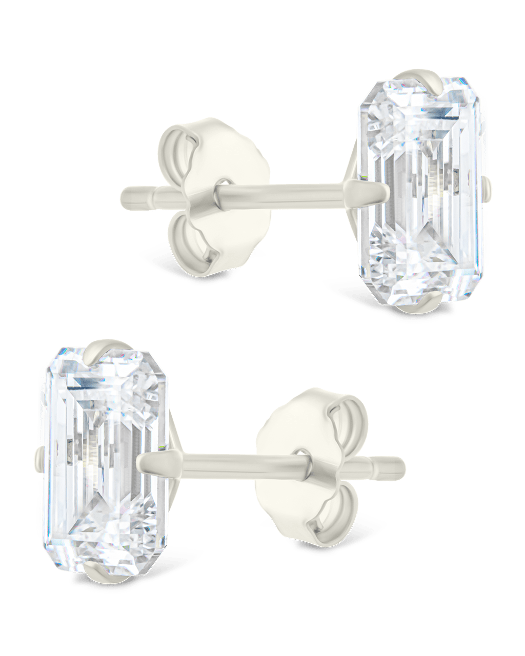 Sterling Silver Emerald Cut Prong Set Stud Earrings - Sterling Forever
