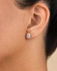 Sterling Silver Emerald Cut Prong Set Stud Earrings - Sterling Forever