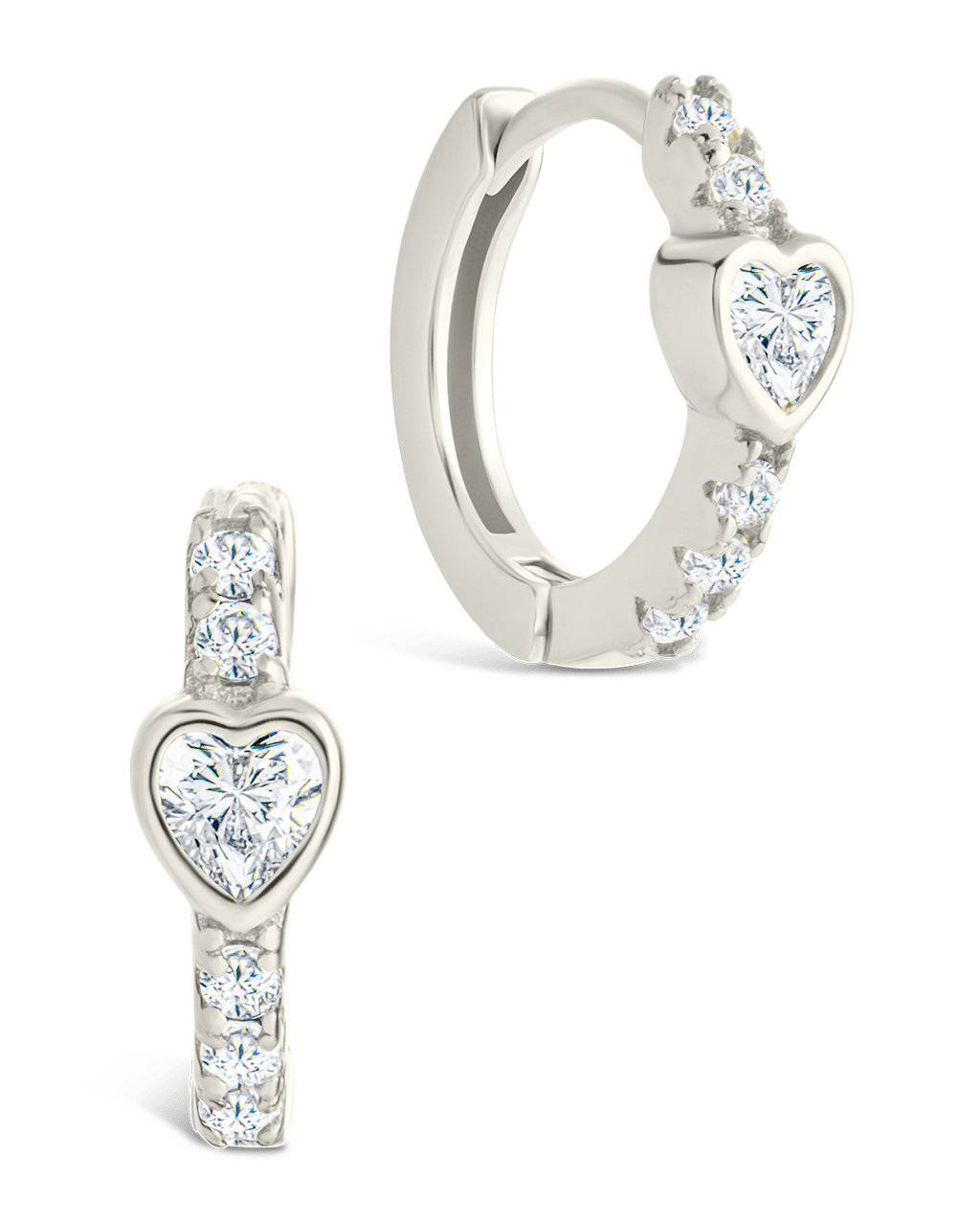 Sterling Silver Heart Cut Bezel Set Huggie Hoop Earrings - Sterling Forever