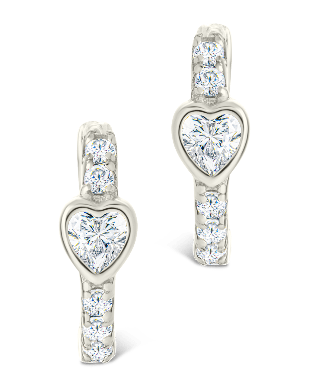Sterling Silver Heart Cut Bezel Set Huggie Hoop Earrings - Sterling Forever