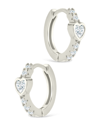Sterling Silver Heart Cut Bezel Set Huggie Hoop Earrings - Sterling Forever