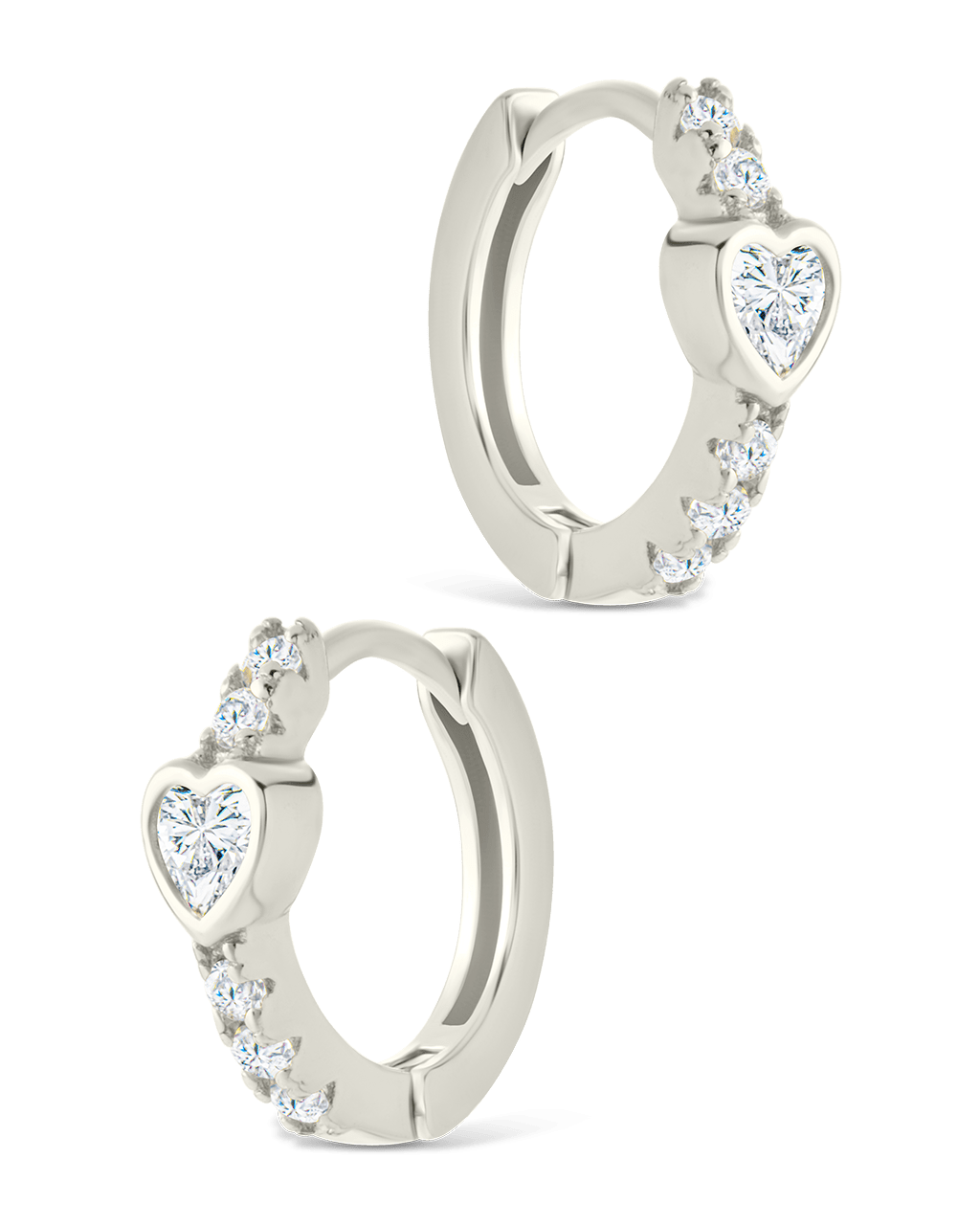 Sterling Silver Heart Cut Bezel Set Huggie Hoop Earrings - Sterling Forever