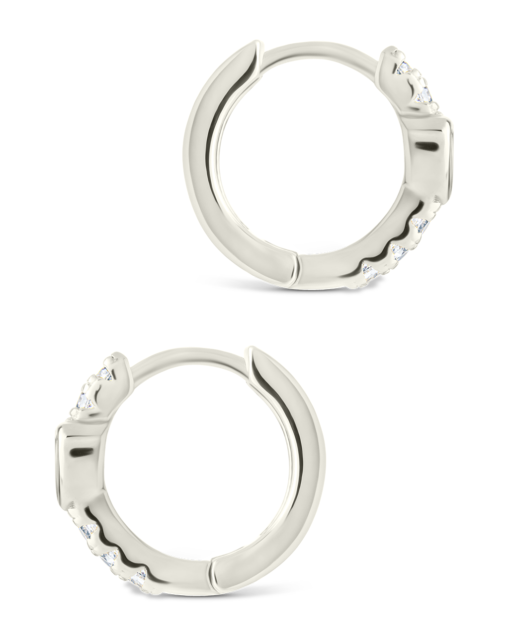 Sterling Silver Heart Cut Bezel Set Huggie Hoop Earrings