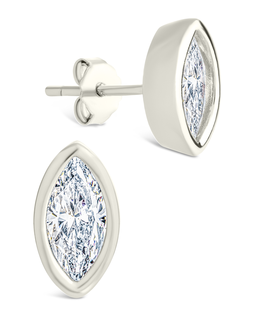 Sterling Silver Marquise Cut Bezel Set Stud Earrings