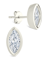 Sterling Silver Marquise Cut Bezel Set Stud Earrings - Sterling Forever