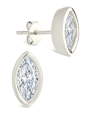 Sterling Silver Marquise Cut Bezel Set Stud Earrings