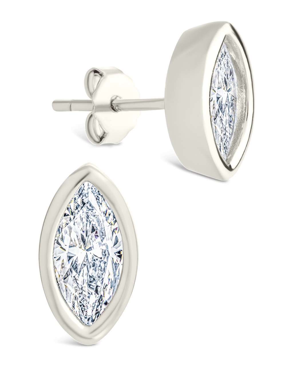 Sterling Silver Marquise Cut Bezel Set Stud Earrings - Sterling Forever