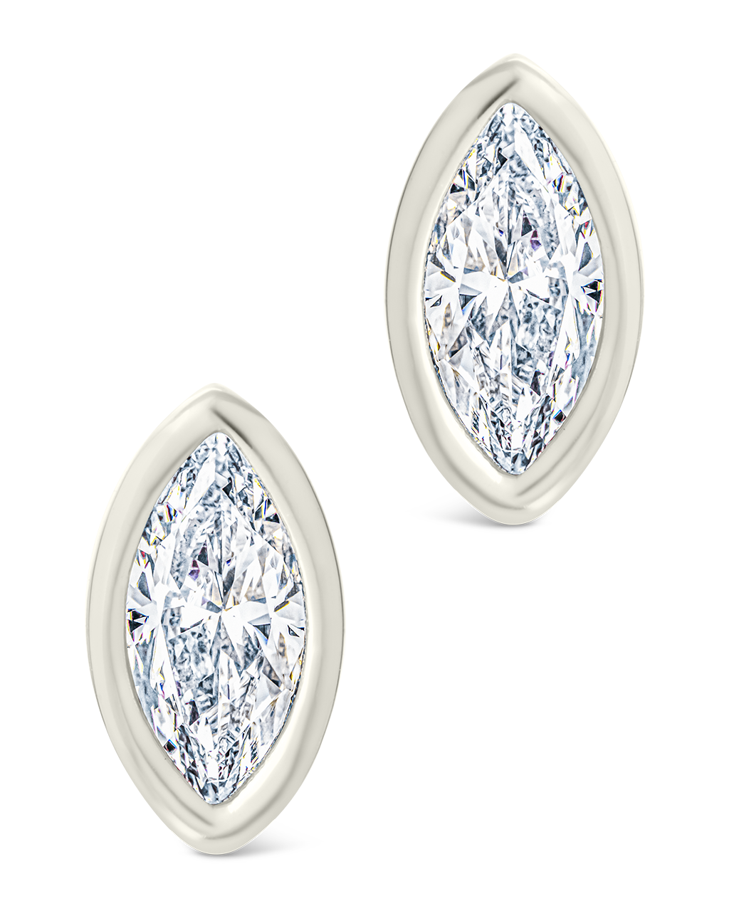 Sterling Silver Marquise Cut Bezel Set Stud Earrings