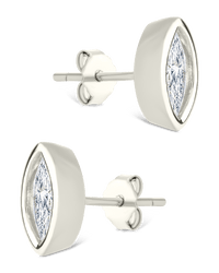 Sterling Silver Marquise Cut Bezel Set Stud Earrings - Sterling Forever