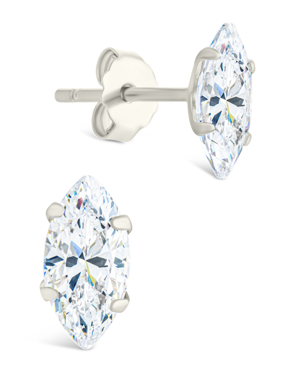 Sterling Silver Marquise Cut Prong Set Stud Earrings