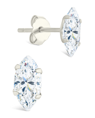 Sterling Silver Marquise Cut Prong Set Stud Earrings