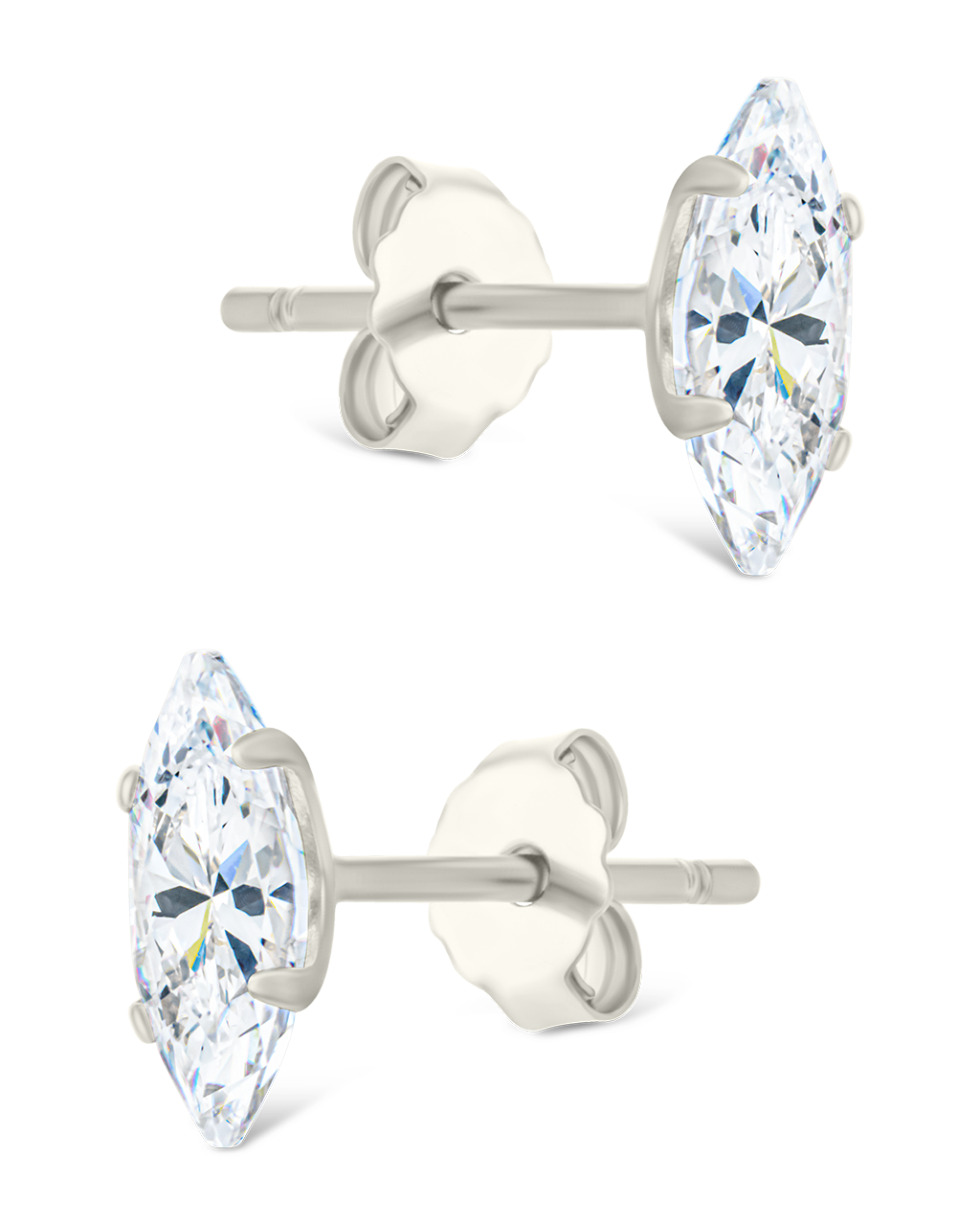 Sterling Silver Marquise Cut Prong Set Stud Earrings