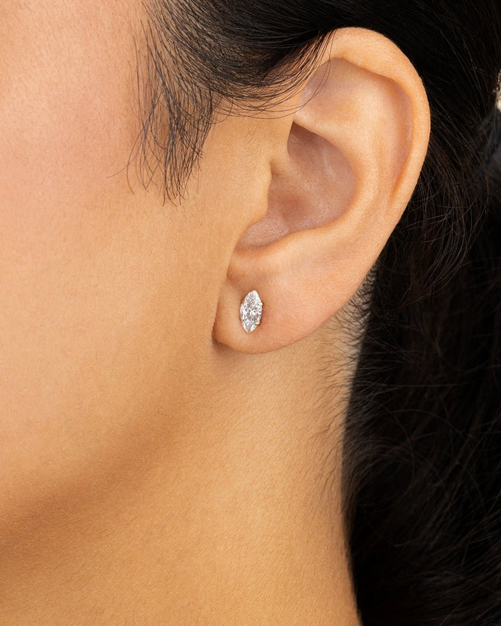 Sterling Silver Marquise Cut Prong Set Stud Earrings