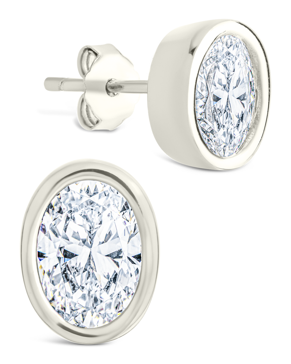 Sterling Silver Oval Cut Bezel Set Stud Earrings
