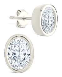 Sterling Silver Oval Cut Bezel Set Stud Earrings - Sterling Forever