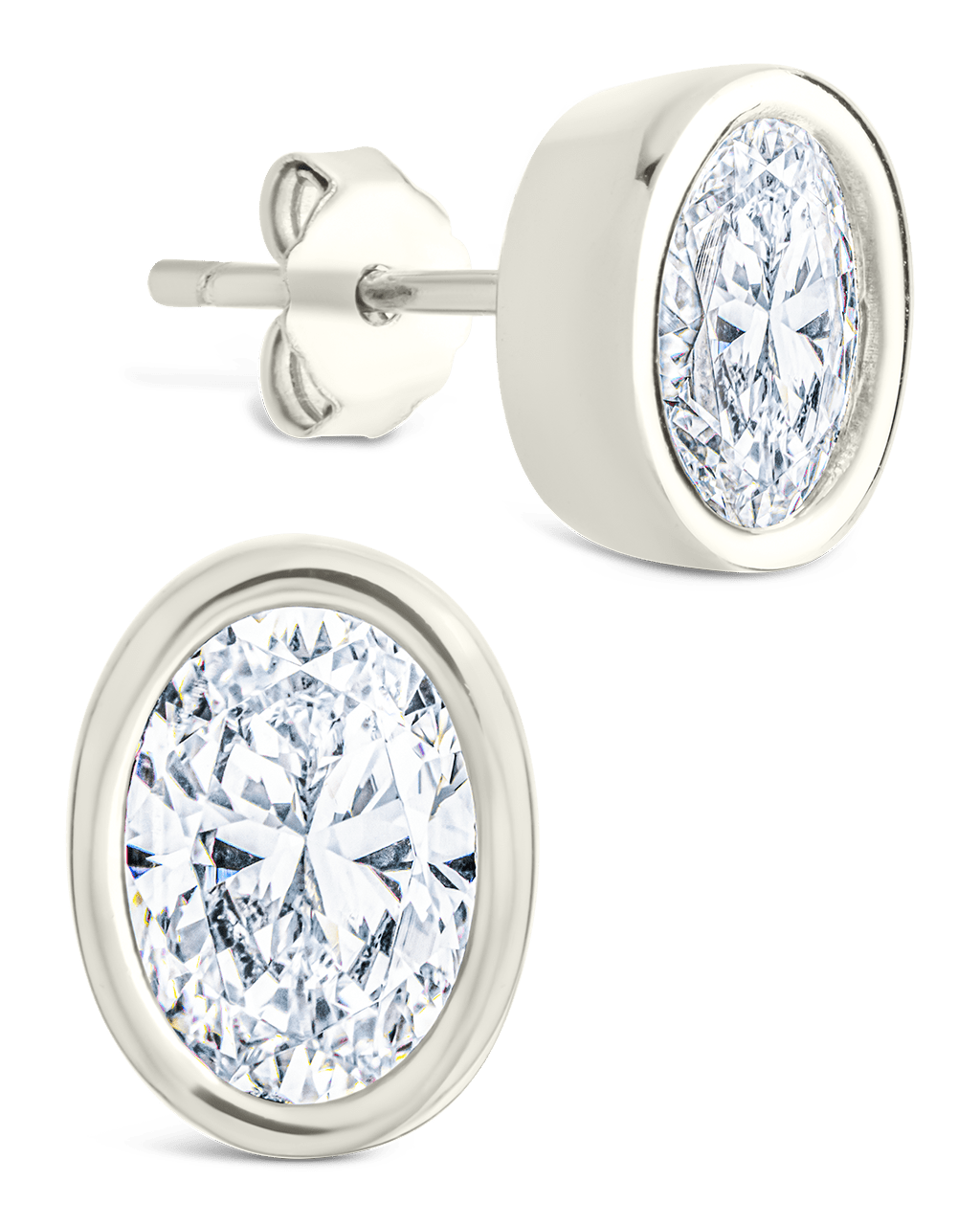 Sterling Silver Oval Cut Bezel Set Stud Earrings - Sterling Forever