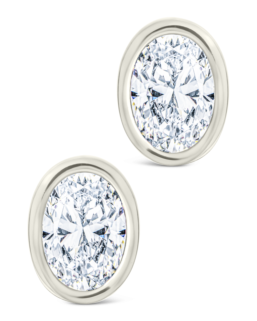 Sterling Silver Oval Cut Bezel Set Stud Earrings - Sterling Forever