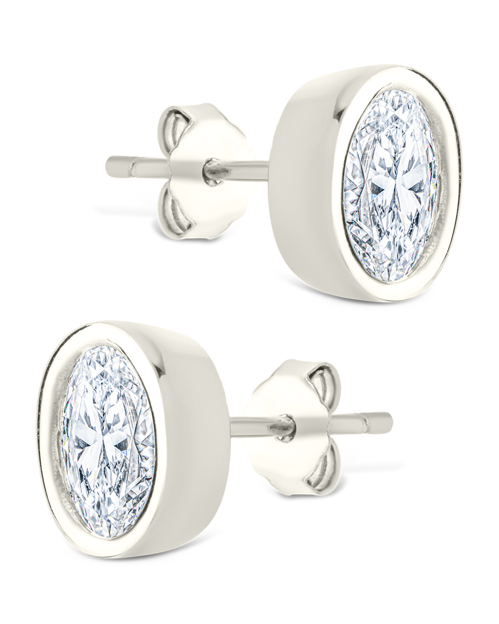 Sterling Silver Oval Cut Bezel Set Stud Earrings