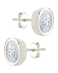 Sterling Silver Oval Cut Bezel Set Stud Earrings - Sterling Forever