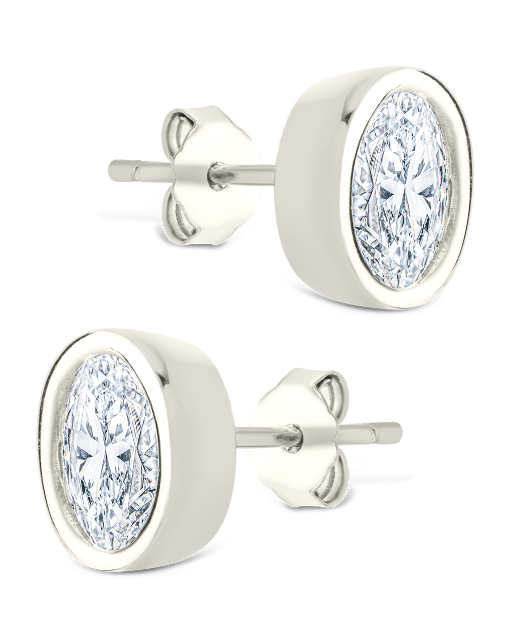 Sterling Silver Oval Cut Bezel Set Stud Earrings - Sterling Forever