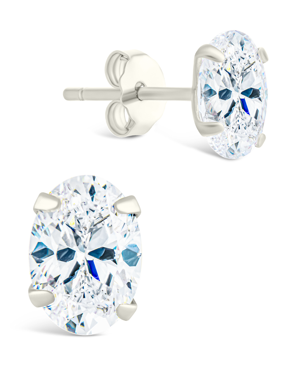 Sterling Silver Oval Cut Prong Set Stud Earrings