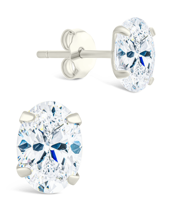Sterling Silver Oval Cut Prong Set Stud Earrings