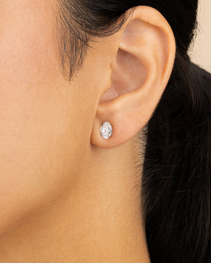 Sterling Silver Oval Cut Prong Set Stud Earrings