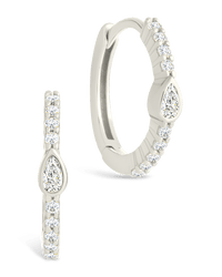 Sterling Silver Pear Cut Bezel Set Huggie Hoop Earrings - Sterling Forever