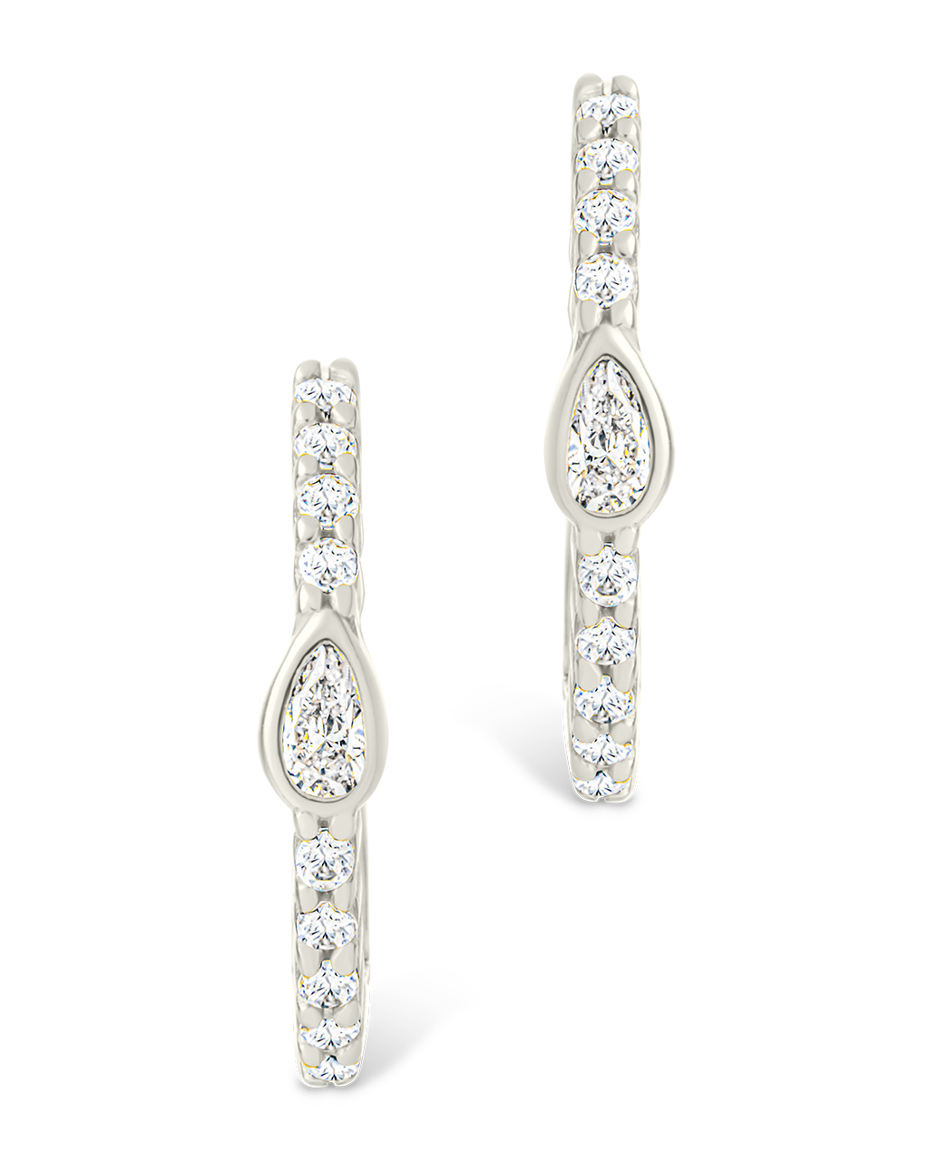 Sterling Silver Pear Cut Bezel Set Huggie Hoop Earrings