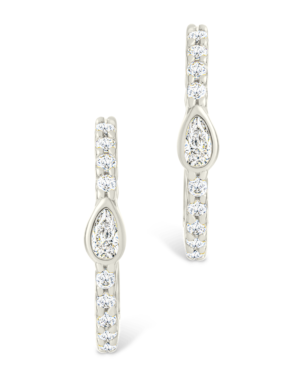 Sterling Silver Pear Cut Bezel Set Huggie Hoop Earrings - Sterling Forever