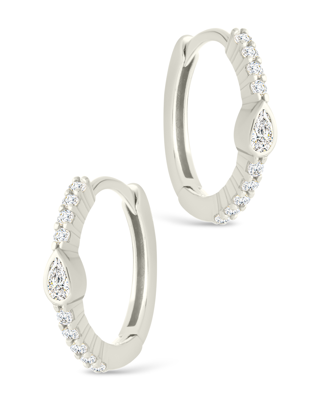 Sterling Silver Pear Cut Bezel Set Huggie Hoop Earrings