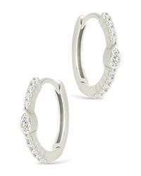 Sterling Silver Pear Cut Bezel Set Huggie Hoop Earrings - Sterling Forever