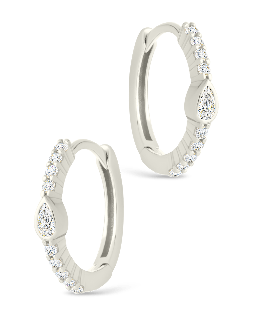 Sterling Silver Pear Cut Bezel Set Huggie Hoop Earrings - Sterling Forever