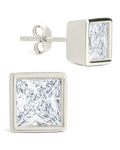 Sterling Silver Princess Cut Bezel Set Stud Earrings - Sterling Forever