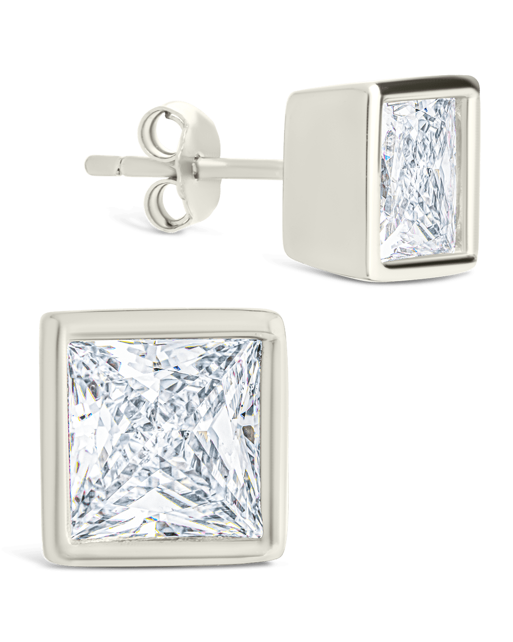 Sterling Silver Princess Cut Bezel Set Stud Earrings - Sterling Forever