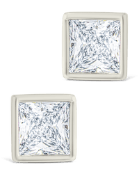 Sterling Silver Princess Cut Bezel Set Stud Earrings - Sterling Forever