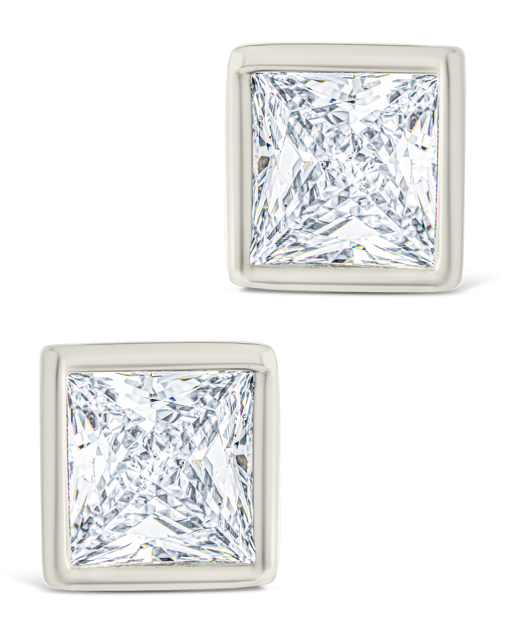 Sterling Silver Princess Cut Bezel Set Stud Earrings - Sterling Forever