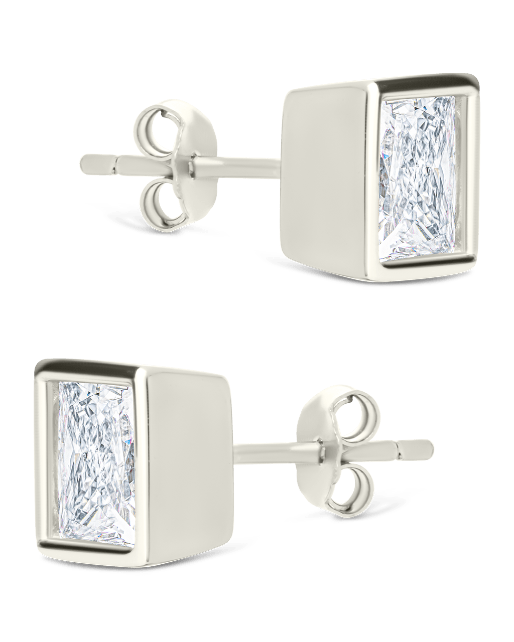 Sterling Silver Princess Cut Bezel Set Stud Earrings - Sterling Forever