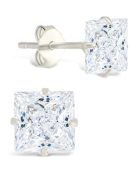 Sterling Silver Princess Cut Prong Set Stud Earrings - Sterling Forever